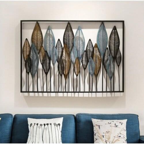 American Wrought Iron 3D Stereo Wall Hanging Leaf Crafts Wall Decoration Pendants Home Livingroom Wall Sticker Mural Accessories