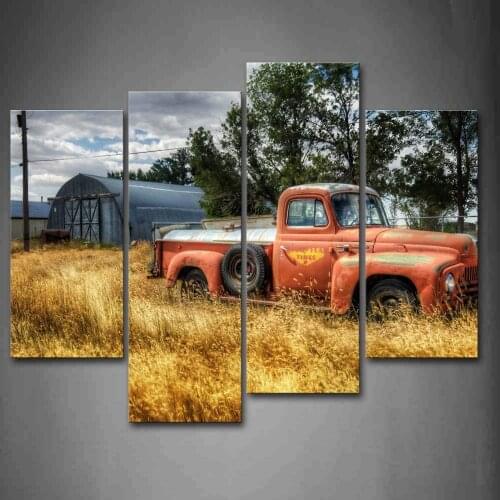 Car In Red Trees And Dry Grasses In Field Wall Art Painting Pictures Print On Canvas Car picutre For Home DecorDrop shipping