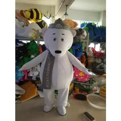 White Polar Bear Mascot Costume Fancy Dress Adult Size for Halloween party with free shipping