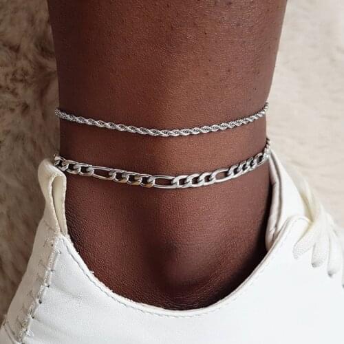 2021 New Fashion Link Chain Women Anklet Summer Beach Stainless Steel Foot Bracelet Anklet For Women Jewelry Gift