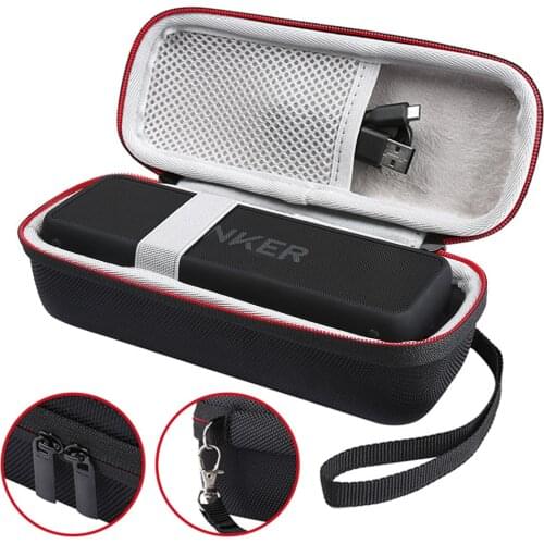 Travel Hard EVA Cases For Anker SoundCore 2 Wireless Bluetooth Speaker With Mesh Dual Pocket Audio Cables With Strap Zipper Bag