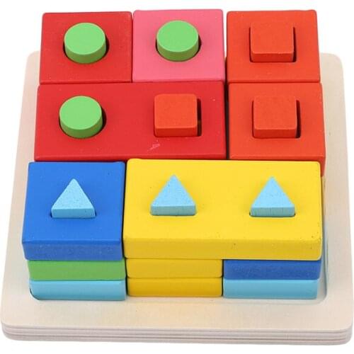 Children Wooden Geometric Intelligence Board Baby Educational Toy Shape Matching Columns Building Blocks Teaching Toy