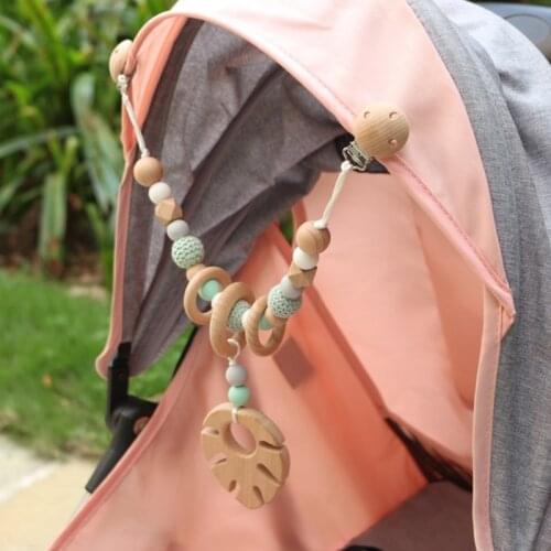Baby Wooden Pram Chain With Clips Mobile Bed Holder Gym Toy Rattle Stroller Toys Neborn Gift Toys