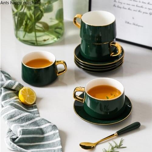 European ceramics Coffee cup and saucer set Afternoon tea Tea utensils Green/blue/red/yellow Coffee cup With disc Spoon Gift Box