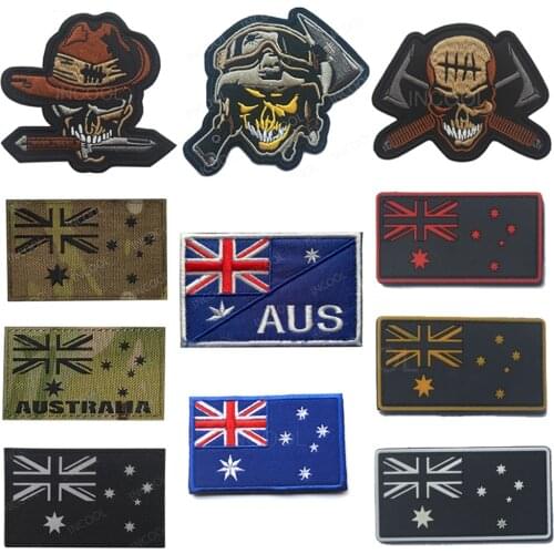 Australia Flag Embroidered Patches Tactical Military Patch Appliques Reflective Australian Flags Skull Embroidery Badges