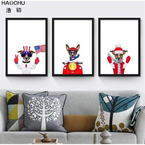 HAOCHU Modern Creative Watercolor Personality Alternative Pet Dogs Canvas Wall Paintings Home Living Room School Cafe Bar Decor