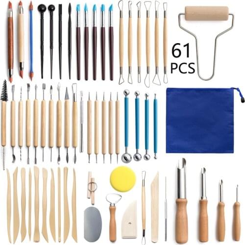 Pottery Tools, 61PCS Ceramic Clay Carving Tool Setting and Storage Bag, Is A Beginner and Professional Craft Accessories Clay