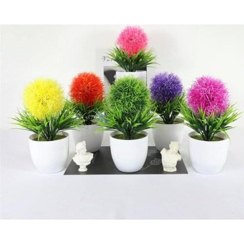 Simulation plant pompom tree creative cherry snowball potted bonsai tree home decoration ornaments plastic artificial flowers