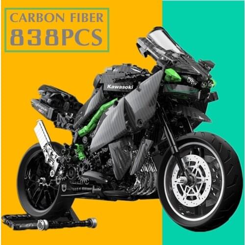 New 836PCS Kawasaki H2R Carbon Fiber Motorcycle Model Toy Racing Car Technical Building Blocks Bricks Christmas Kid Gift