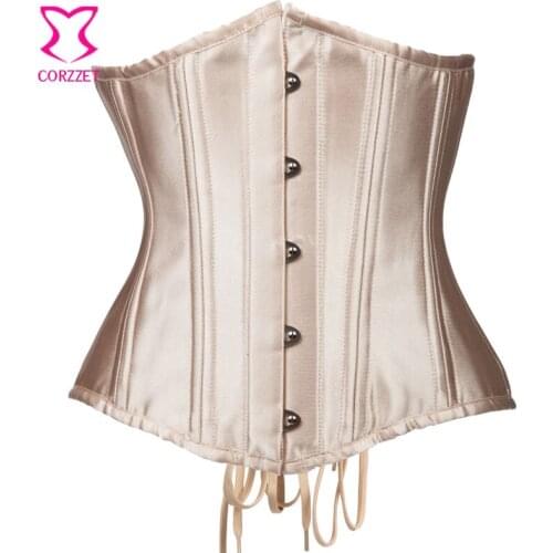 Beige Satin Steel Boned Underbust Waist Cincher Corset Gothic Corpetes E Espartilhos Corselet Plus Size Corsets and Bustiers 6XL