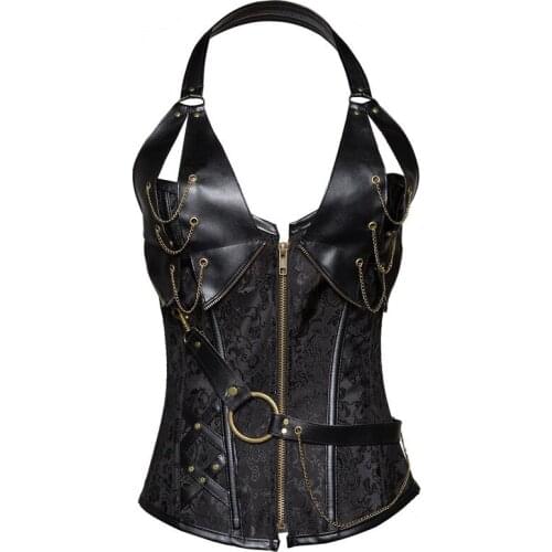 Waist Trainer Vest Corset Women Body Shaper Ziper Steel Bones Waist Cincher Shapewear Fajas Brown Gothic Clothes S-6XL
