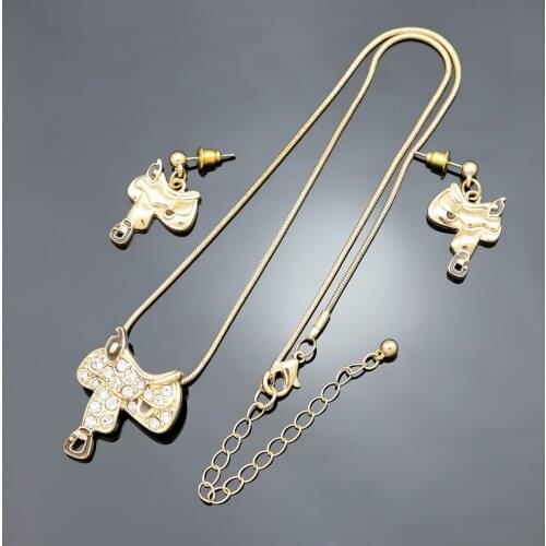 Lady Western Texas Cowgirl Horse Saddle Rodeo Gold Snake Chain Dangle Earrings Necklace Set Jewelry Statement Party custom made