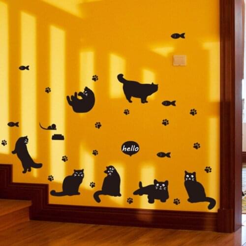 Cartoon Cute Black cat silhouette wall sticker home decoration childrens room staircase corridor decoration mural combi