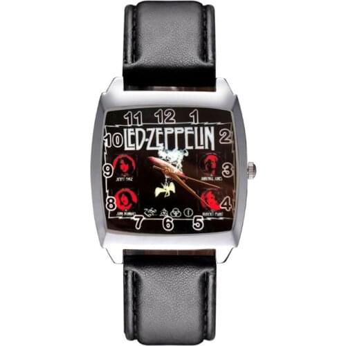 Cartoon Rock band Rectangle style dial Childrens Womens Kids Student boys girls Quartz Leather strap Wrist Watch JD49