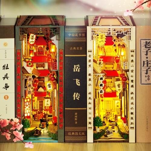 DIY Wooden Book Nook Shelf Insert Kits Miniature Furniture Art Bookends Jiangnan Water Town Dollhouse Toys for Adults Xmas Gifts