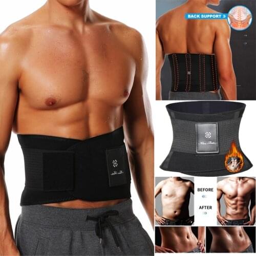 Men Neoprene body Shaper Sauna Workout Waist Trainer Trimmer Belt for Weight Loss Sweat Belly Belt with Straps Faja Shapewear