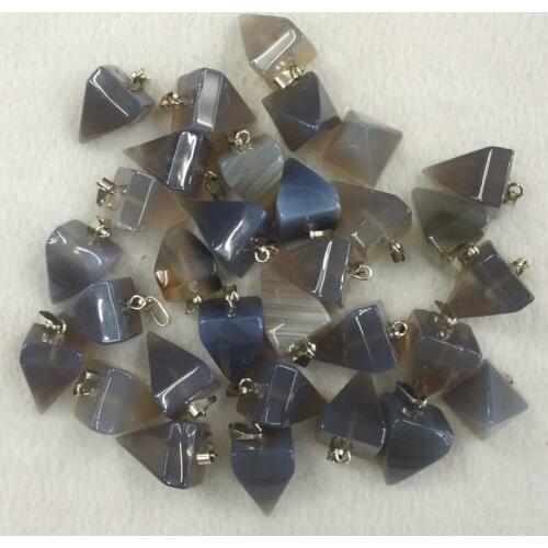 Wholesale 24pcs/lot 2016 fashion high quality Natural gray onyx pyramid shape pendants charms for jewelry making free shipping