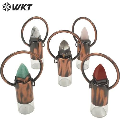 P1666 women summer hot vintage Antique Brass stone essencial oil pendant for necklace design lip shape roller bottle