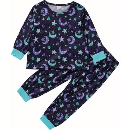 Baby Girls Cartoon Moon Star Print Clothing Set Tops Pants 2Pcs Casual Outfits Spring Autumn Kids Long Sleeve O-Neck Pajamas Set