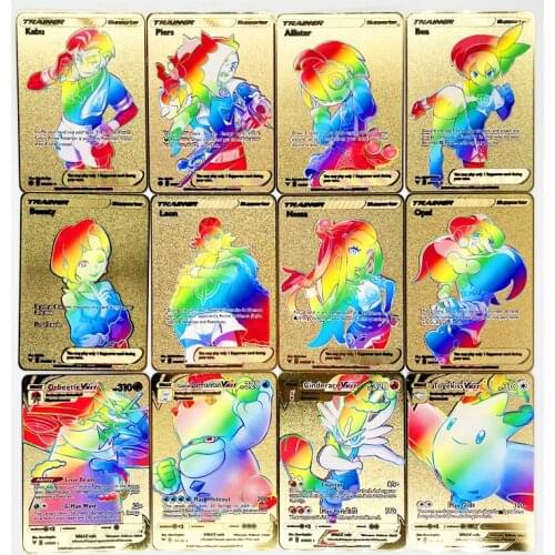 Pokemon 27 Styles Trainer Gold Metal Card Super Game Collection Anime Cards Toys for Children Christmas Gift