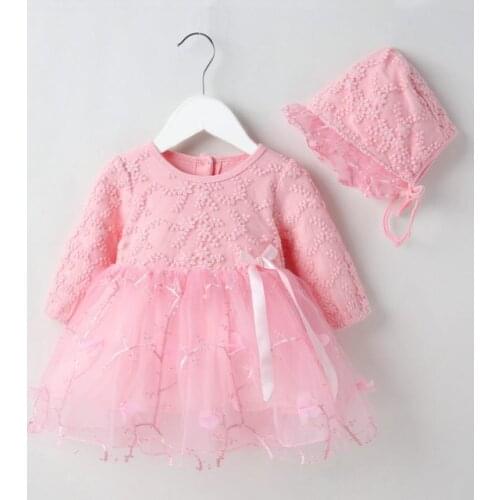 Pink Lace Newborn Summer Baby Girl Dresses Long Sleeve Newborn Baptism Dress for Party Wedding Princess 1st Birthday Gown