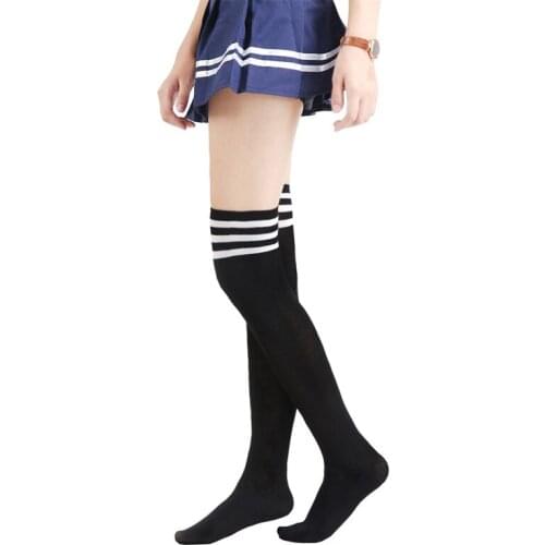 Sexy Striped Long Socks For Women High Students Socks Exotic Apparel Cotton Over The Knee Stockings Ladies Girls Academic Style