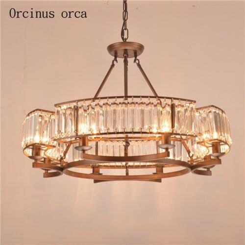 Postmodern light extravagant creative crystal chandelier living room restaurant minimalist all round copper crystal pendant lamp