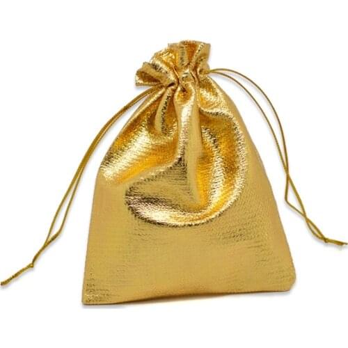 DoreenBeads Terylene Cloth Bags Drawable Rectangle Golden 12cm x9cm(4 6/8" x3 4/8"), 3 PCs new