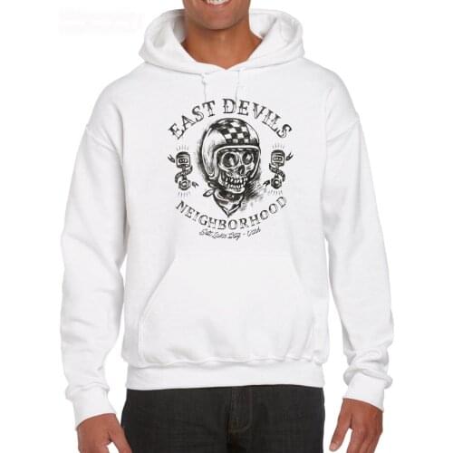 2019 Plus Size Rokker Neighborhood White Cotton Biker East Devils Skull Motorcycle Hoodies Sweatshirts