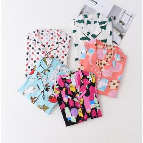 Spring and Autumn Cartoon Printing Cotton Long-sleeved Pajamas Plus Size Women Trousers Pajama Set Two Piece Lactation Suit Set
