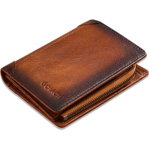 New Tri Fold Mens Wallet Genuine Leather Men Wallet RFID Blocking Business Credit Card Holder Male Purse High Quality