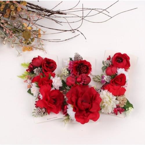3pcs/set Artificial Flower Hair Pins Baby Girls Hairpin Red Flower Kids Barrettes Lovely Toddlers Headwear Baby Hair Accessories