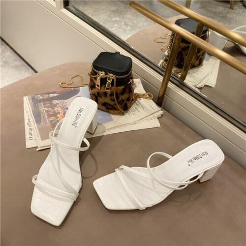 Comemore Women Summer Outdoor Sandal High Square Heel Flip Flop Ladies Women Slipper Elegant Women Slides Slippers Women Shoes