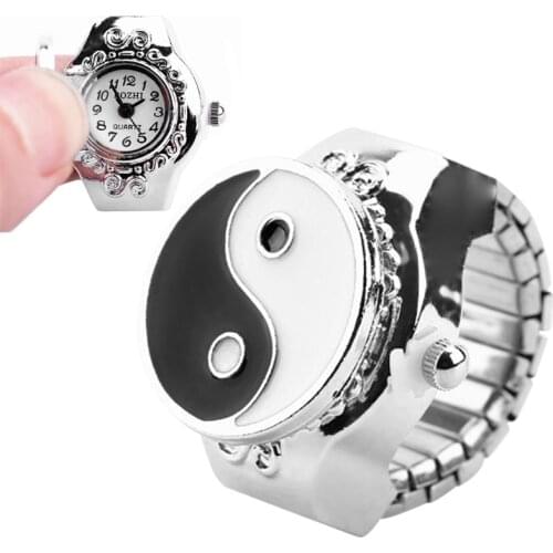 Women Dial Quartz Analog Finger Ring Watch Elastic Gift Fashion Creative Steel