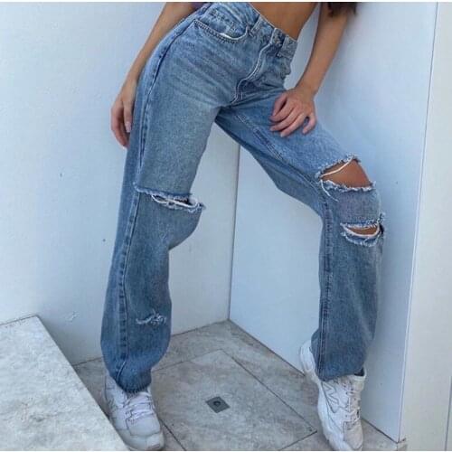 Hole Baggy Jeans Woman High Waist Wide-leg Pants For Women 2021 Spring Summer Fashion Y2k Casual Streetwear Jean Denim Trousers