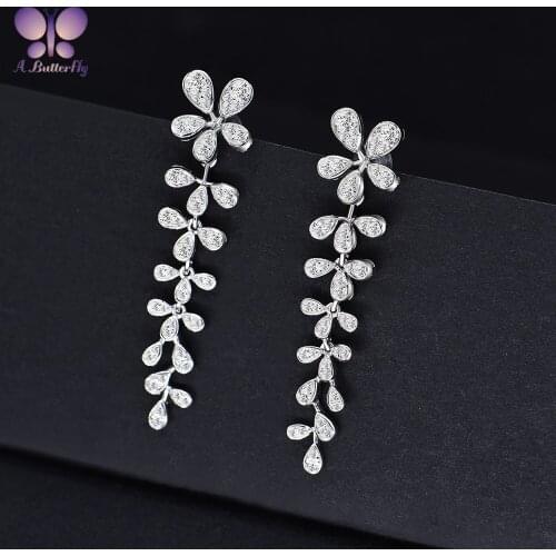 A Butterfly 925 Sterling Silver Simulation Diamond Earrings Sun Flower Earrings Party Wedding Earrings High Quality Jewelry