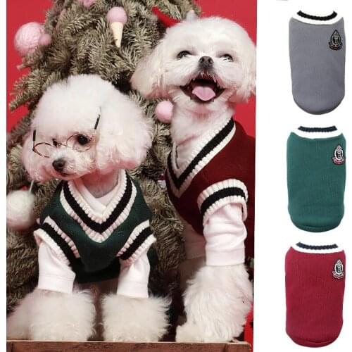 Dog Cat Sweater Preppy Style V-neck Striped Vest Pet Puppy Winter Warm Clothes Apperal for Dogs Cats XS-5XL