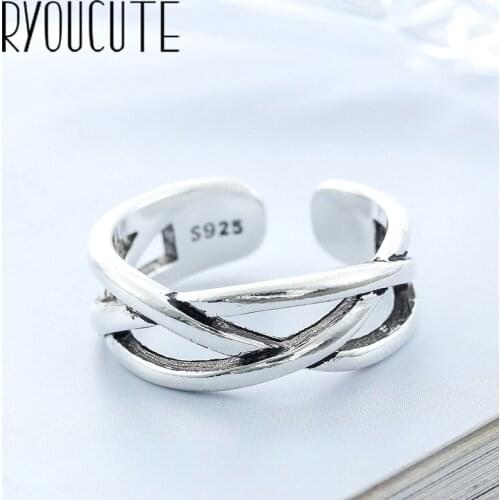 Fashion Real Silver Color Cross Rings for Women Wedding Jewelry Hollow Punk Retro Antique Adjustable Size Finger Big Ring
