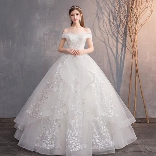 Fashion With Appliques Embroidery Lace Ivory Boat-Neck Wedding Dresses 2021 New Luxury Princess Ball Gown Vestido De Noiva