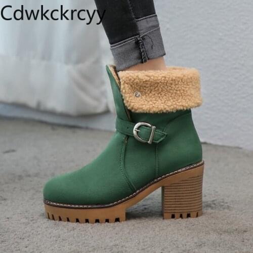 Winter The New fashion Round head Fang He Martin boots student Leisure Plus velvet Keep warm High heel Women boots size 34-43