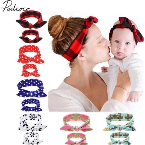 2019 Brand New 2pcs Women Kids Baby Girl Elastic Knotted Turban Hair Band Headband Headwear Geometric Printing 2Pcs/Set Gifts