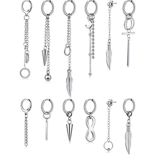 2020 KPOP Earrings Korean Cross Leaf Pendant Chain Stud Earring Hip Pop Punk Jewelry Accessories For Men Women Boys 12pcs/set