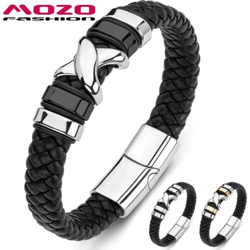2020 Man Bracelets Braided Cross Stainless Steel Trendy Cuff Punk Genuine Leather BangleS Women Jewelry