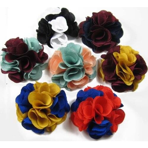 24pcs/lot Free Shipping 2"Double color Chiffon Fabric rose Flower silk flowers Girls Hair Accessories