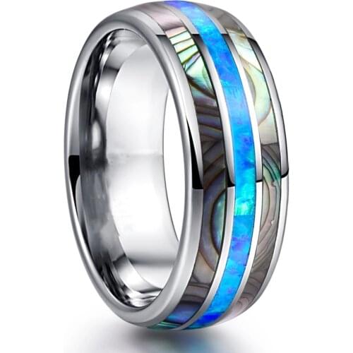 8MM Fashion Men Rings Inlaid Shells Blue Stainless Steel Rings Wedding Anniversary Boyfriend Gift For Men Jewelry