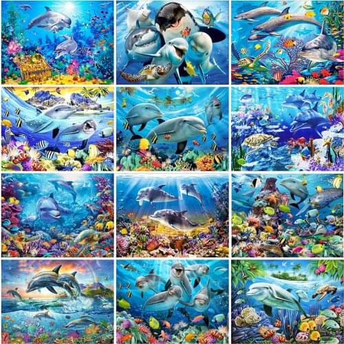 5D DIY Diamond Mosaic Home Decor Diamond Painting Animal Dolphins Full Round Diamond Embroidery Cross Stitch Kits Craft
