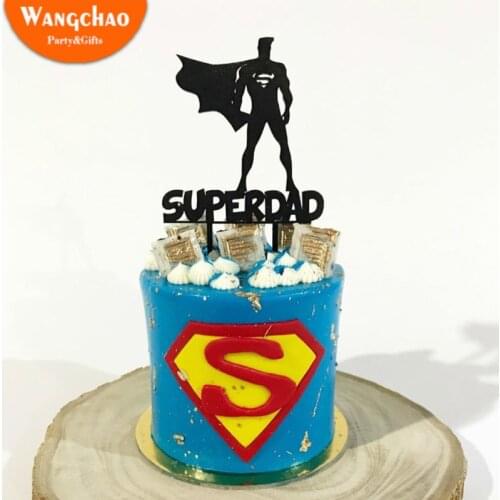 Black Acrylic Super Dad Happy Birthday Fathers Day Cake Topper Super Hero Cake Decoration Candy Bar Family Party Decorating