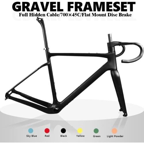 2021 New Carbon Gravel 700C Bike Frame BB386 Thru axle 142 flat mount Disc brake bicycle frame set fork integrated handlebar