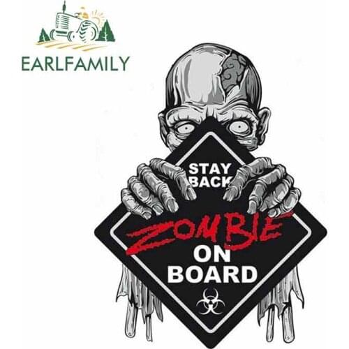 EARLFAMILY 13cm x 10cm Car Sticker ZOMBIE ON BOARD STAY BACK HELMET LAPTOP BUMPER MADE IN USA DECAL STICKER
