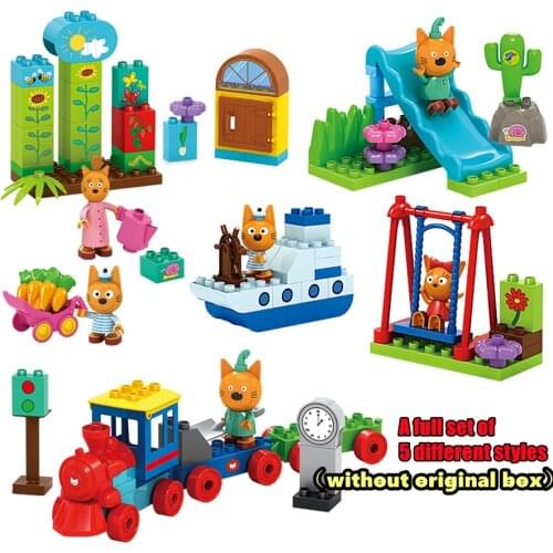 122pcs Three Little Kittens Action Figure Kid E Cats Building Blocks Toys Russian Cartoon Tri Kota Cookie Pudding Candy Три кота
